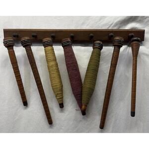 Primitive Spool Bobbin Hanging Wooden Peg Display Farmhouse Textile Sewing 17”